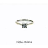 Single stone diamond ring, round brilliant cut diamond weighing an estimated 0.10ct, illusion set in