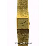 Gentlemen's vintage Limit wristwatch, square dial with baton hour markers, bark effect gold tone