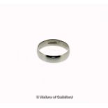 9ct white gold 5mm wedding band, weight 4.1 grams, ring size T½