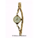 Ladies' Tudor bracelet watch in 9ct yellow gold, circular cream dial with baton hour markers,