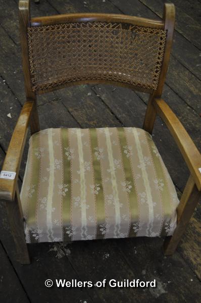 Childs bedroom chair, rattan back and upholstered seat