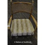 Childs bedroom chair, rattan back and upholstered seat