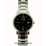 *Gentlemen's Breil wristwatch, circular black dial, with Arabic numerals and baton hour markers,