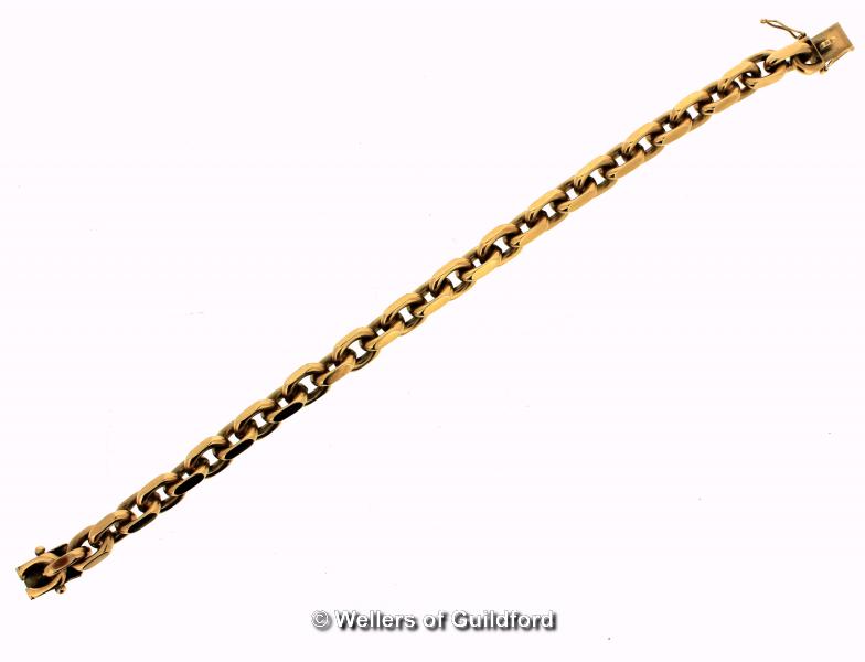 Yellow metal fancy link bracelet, stamped as 14ct, length 19.5cm, gross weight 42.7 grams - Image 2 of 2