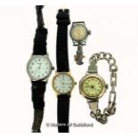 Ladies' vintage silver bracelet watch, together with two other bracelet watches, and a watch face