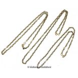 Three fancy link chains, stamped 9ct, lengths 57cm, 51cm and 44cm, gross weight 24.2 grams