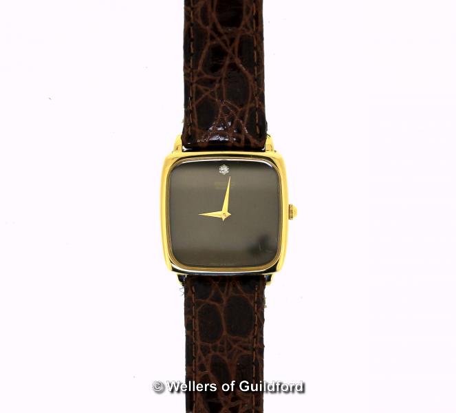 Gentlemen's vintage Seiko wristwatch, square brown dial set with diamond at 12 o'clock, on brown