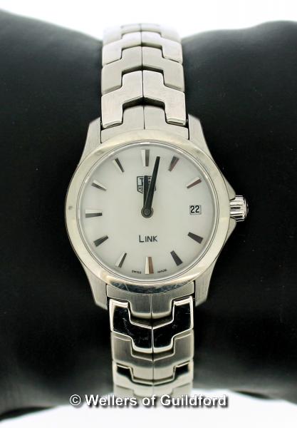 *Ladies' Tag Heuer Link wristwatch, circular mother of pearl dial, with baton hour markers and