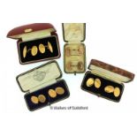 Two pairs of 18ct gold cufflinks, one pair of yellow metal cufflinks stamped 18ct, gross weight 29.7