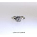 Diamond cluster ring, round brilliant cut diamonds mounted in white metal, tested as 18ct, estimated