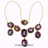 Amethyst fringe necklace, nine oval cut amethysts graduating from approximately 18 x 13mm 13 x 10mm,