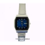 Gentlemen's vintage Seiko automatic wristwatch, square blue dial, with baton hour markers and