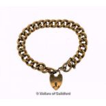 9ct gold curb link bracelet, with heart clasp and safety chain, weight 21.1 grams