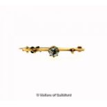 Vintage bar brooch set with an old cut diamond, weighing an estimated 0.55ct, mounted in yellow