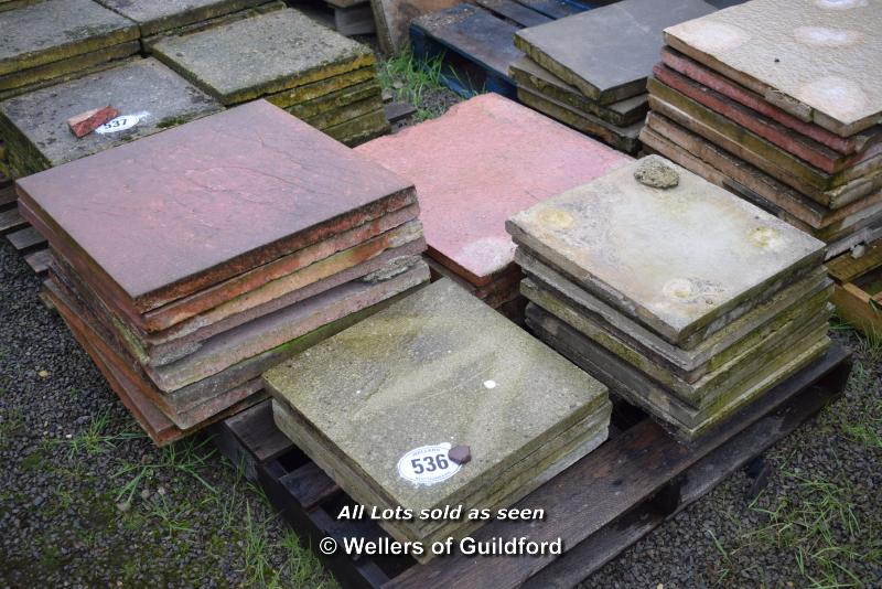 *PALLET OF APPROX TWENTY FIVE MIXED RED AND YELLOW CONCRETE PAVING SLABS, VARIOUS DIMENSIONS (
