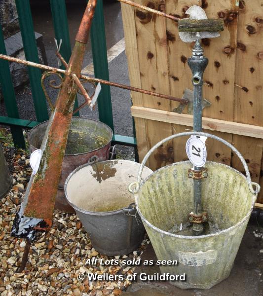 *THREE GALVANISED BUCKETS, ONE WITH INTEGRAL TAP