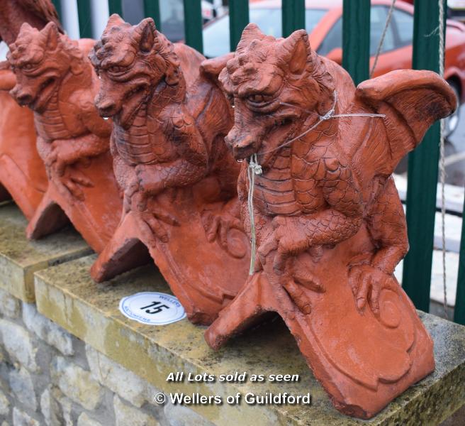 *THREE TERRACOTTA DRAGON ROOF FINIALS, EACH 390 HIGH