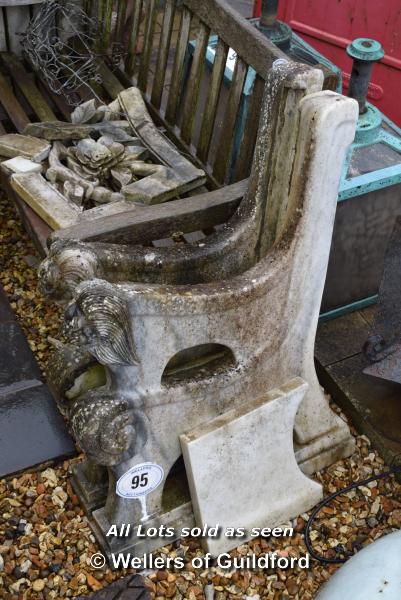 *MARBLE GARDEN BENCH WITH LION MASK ARMS, 1350 LONG - Image 2 of 2