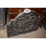 *CAST IRON FIRE BACK DEPICTING CENTRAL SHIELD WITH FLORAL LEAF DESIGN, 680 X 520