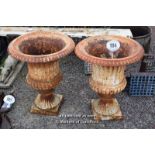 *PAIR OF CAST IRON URNS, EACH 510 DIAMETER X 620 HIGH