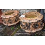 *PAIR OF TERRACOTTA OCTAGONAL PLANTERS WITH FLORAL DESIGN, EACH 500 DIAMETER X 400 HIGH