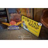 *TWO MIXED DECORATIVE SIGNS "PURITAN SOAP" AND "AEROSHELL"