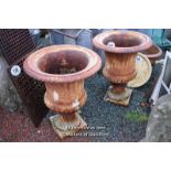 *PAIR OF CAST IRON URNS, EACH 590 DIAMETER X 730 HIGH