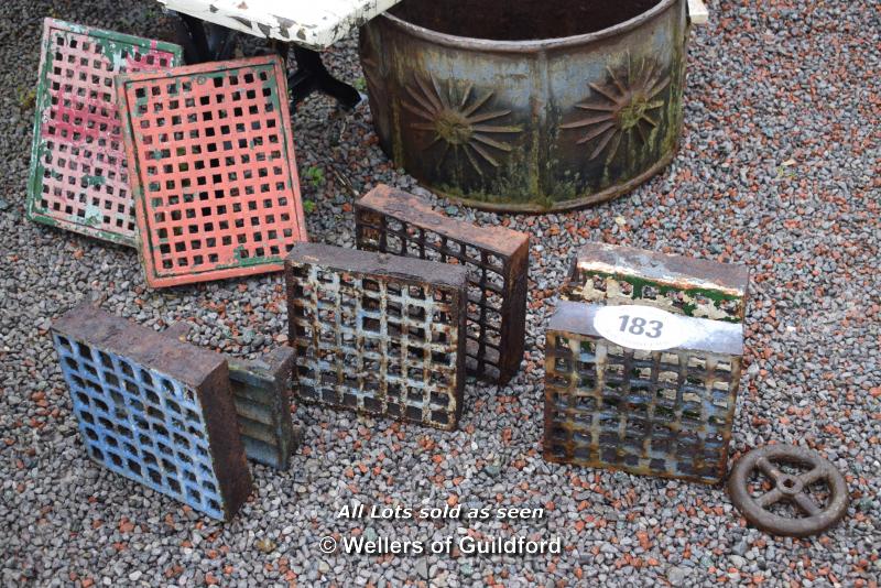 *EIGHT MIXED CAST IRON GRILLS