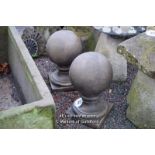 *PAIR OF COMPOSITION STONE BALL FINIALS, 530 HIGH