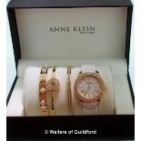 *Ladies' Anne Klein wristwatch set, circular white dial with Roman numerals and white stone set