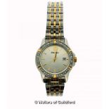 *Ladies' Seiko wristwatch, circular cream dial with white stone set bezel, baton hour markers and