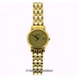 Ladies' Tissot 18ct yellow gold wristwatch, circular gold coloured dial, with baton hour markers and