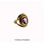 Amethyst dress ring, oval cut amethyst rubover set in 9ct yellow gold, estimated weight over 2.