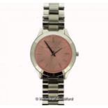 *Ladies' Michael Kors wristwatch, circular rose coloured dial, with baton hour markers, in stainless