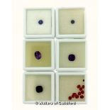 Selection of loose gemstones, including two round cut sapphires, 0.33ct and 0.20ct; oval cut