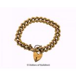 Yellow metal fancy linked bracelet stamped 15ct, with 18ct gold heart safety clasp, total weight
