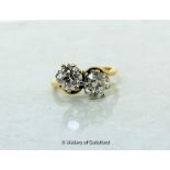 Two stone diamond ring, two old cut diamonds with estimated weights of 1.81cts and 1.72cts,