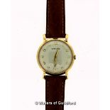 Gentlemen's vintage Garrard 9ct gold cased wristwatch, presentation watch with engraving to reverse,