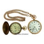 Waltham gold plated open faced pocket watch, with a 9ct Albert chain, weight 16.2 grams, together