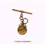 9ct gold fob set with half sovereign, dated 1912, gross weight 10.1 grams