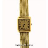 Gentlemen's Baume & Mercier 18ct gold bracelet watch, square dial with Roman numerals, gross