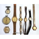 Selection of eight mixed watches, a including gentlemen's Rotary wristwatch, and an Oris pocket