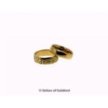 Two 18ct yellow gold wedding bands, weight together 10.7 grams, ring sizes N and O½