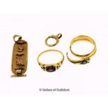 Selection of yellow metal jewellery items tested as 18ct, gross weight 13.9 grams