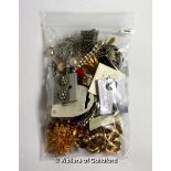 Bag of costume jewellery, including some silver items, 14.6 grams, a pair of yellow metal ear studs,