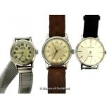 Three gentlemen's vintage wristwatches, including, Favre-Leuba, Baume, Hamilton, a/f