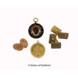 Selection of 9ct gold items, including a pair of cufflinks, a St Christopher pendant, a/f cracked, a