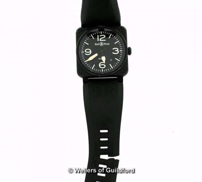 *Gentlemen's Bell & Ross automatic wristwatch, square black stainless steel case, on black - Image 2 of 3