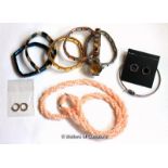 *Selection of costume jewellery, including earrings, bracelets, pink bead necklace (Lot subject to