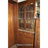 An Edwardian mahogany cupboard bookcase with two astragal glazed doors over two frieze drawers